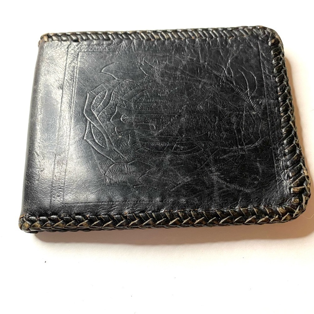 Wallet bifold black leather vintage handmade initialed WLH.  Box 12